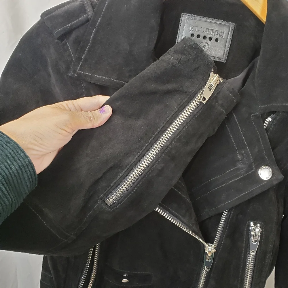 Blank NYC Black Suede Leather Moto Jacket Silver Zippers And Hardware - Picture 4 of 12